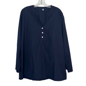 Womens Henley Shirt Top Long Sleeves Button Blue Size 3XL